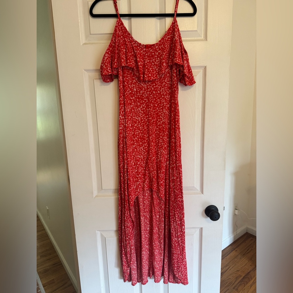 Floral Red Off-Shoulder Dress